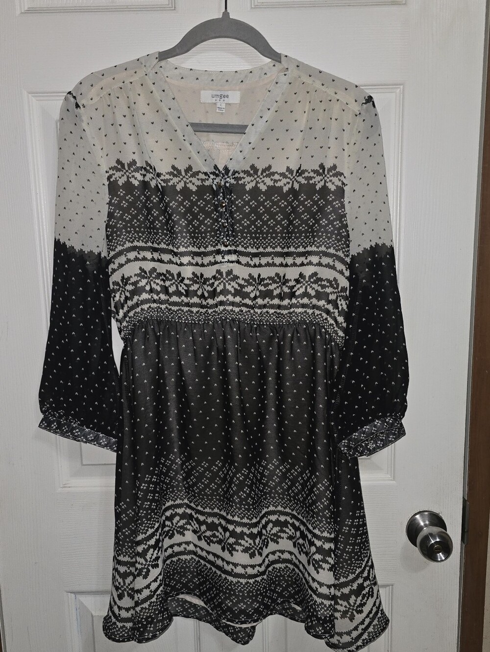 Umgee Black and Cream Printed Dress Lg